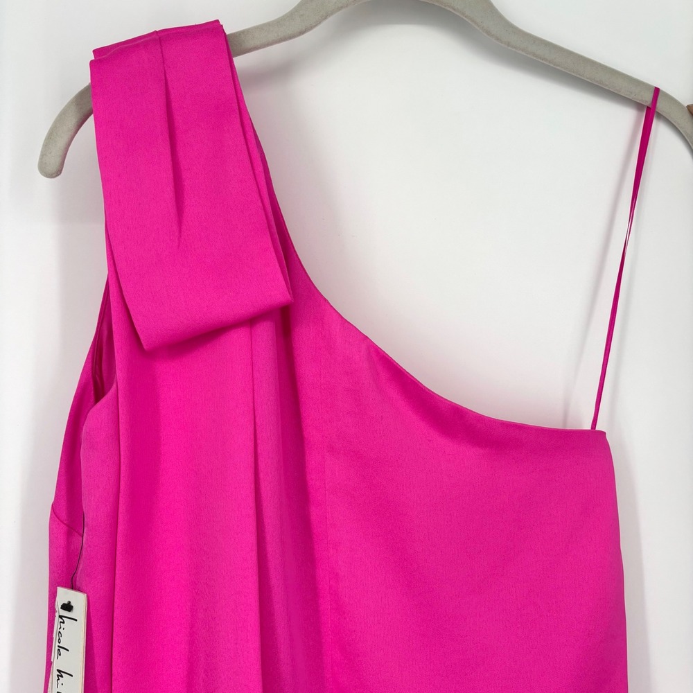 NWT Nicole Miller Hot Pink One Shoulder Bow Mini Dress Sz‎ 2 Cocktail Prom Hoco - Picture 7 of 12
